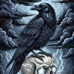 Bold Raven with Lightning Skull