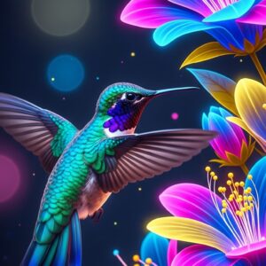 Close Up Hummingbird in the Flowers