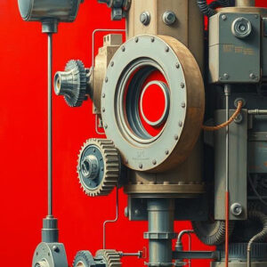 Machine Art Tower with Solid Red Background