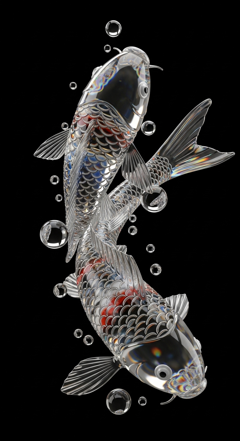 Reflective Koi Fish Solid Black Background