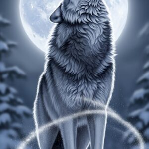 Snow Wolf Howling in the Moon