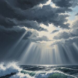 Sunrays Through the Clouds Over the Ocean