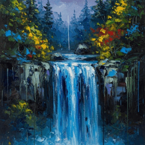 Waterfall With Trees Painting